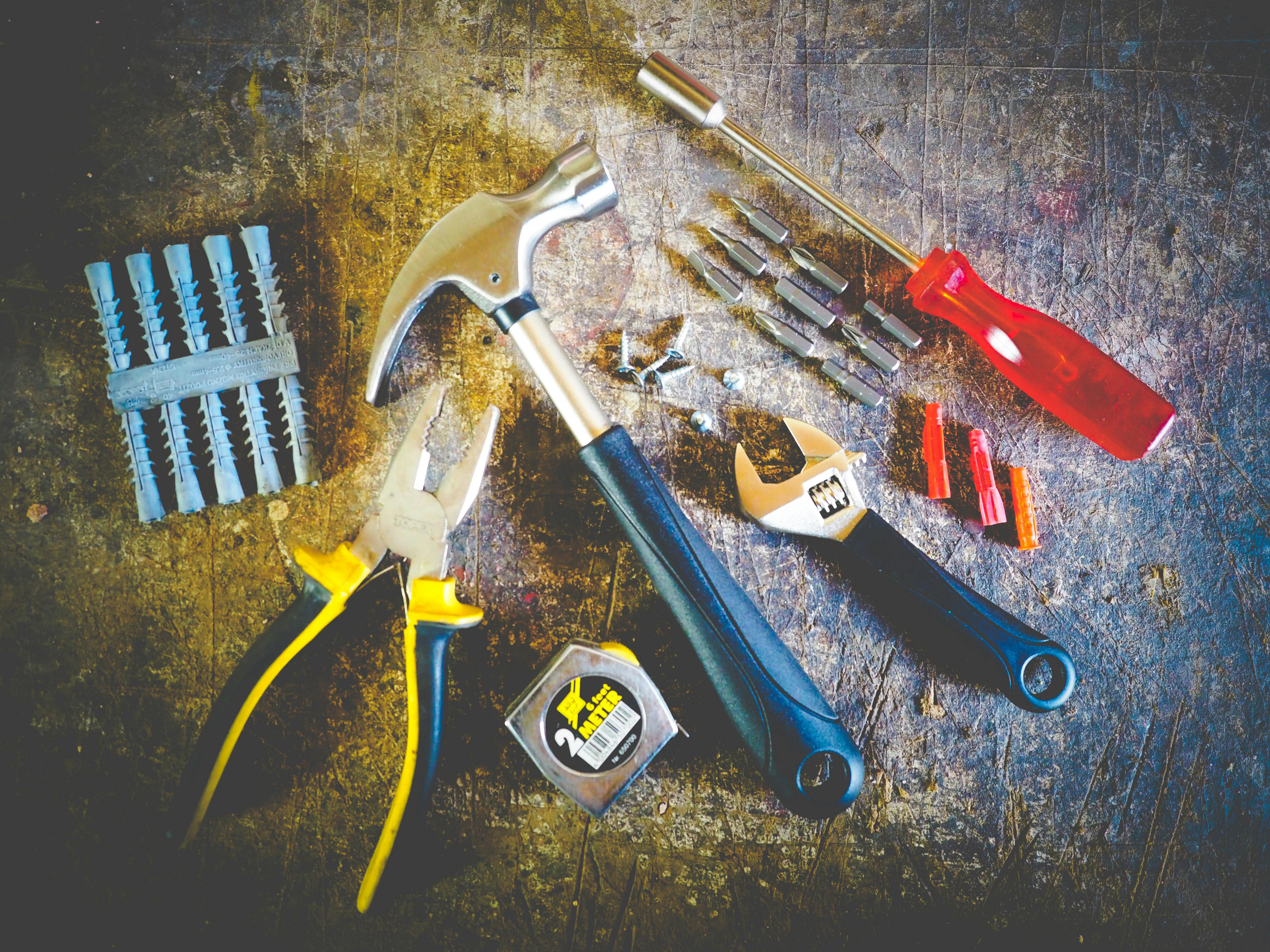 variety of tools land out on table